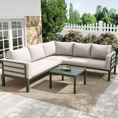 Tuinmeubelset - 4-5 Zitplaatsen - Met Salontafel en Verstelbare Poten - Verzinkt IJzer - Beige