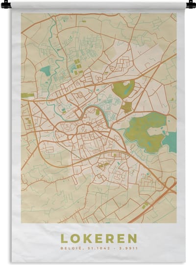 Wandkleed - Wanddoek - Vintage - Lokeren - Stadskaart - Plattegrond - Kaart - 120x180 cm - Wandtapijt