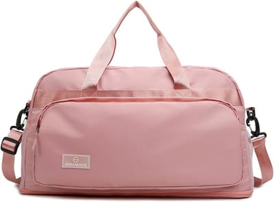 Grote Sport Duffle Bag voor Vrouwen 50L, Uitbreidbaar van 37.7L tot 50.7L, Waterdichte Reistas met Natvak, Ideaal voor Sport, Reis en Weekenduitjes, Lichtroze