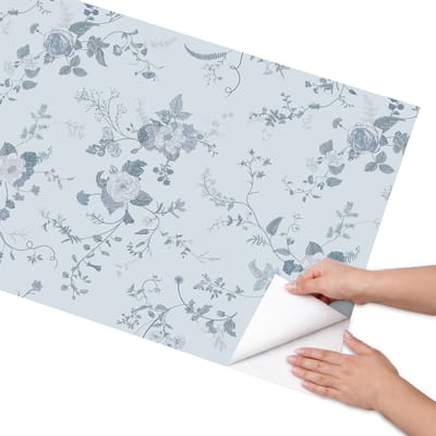 Coloray Meubel Wrap Folie - Blauw Meubelfolie - 65x130 cm - Wrapfolie Keuken Bloemenpatroon - Decoratiefolie - Rustiek Meubelfolie - Meubel Wrap Folie - Woonkamer decoratie - Bloemen en planten