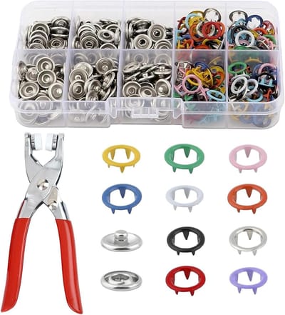 Set van 200 Stuks Drukknoppen zonder Naaien - Metaal Snap Knoppen en Oogjes met Tang 9.5mm, Kleurige Drukknoppen voor DIY Creaties en Kledingprojecten
