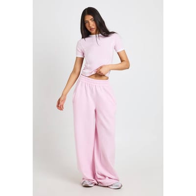 boohoo Dames Tall T-shirt Met Paspeldetail En Rechte Pijp Joggingbroek Set | Lichtroze | Maat: XL