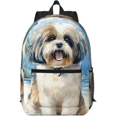 Shih Tzu Op Het Strand Rugzak Dagrugzak Grote Capaciteit Kinder Boekentas Schooltas Schoudertassen voor Mannen Vrouwen One Size black