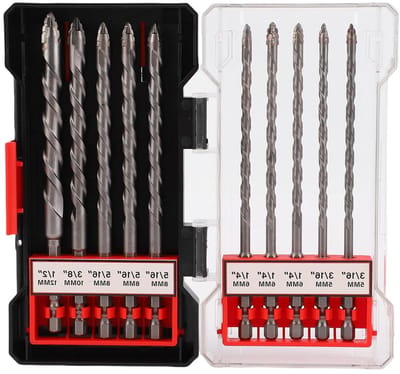 Gekartelde Boorset - Metselwerkbits Tegelboren - Muren Boren - Hardmetalen Constructie - 10 Delig - Zilver