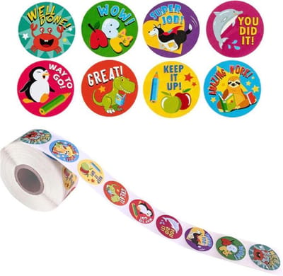 500 beloningsstickers op rol dieren 2,5 cm