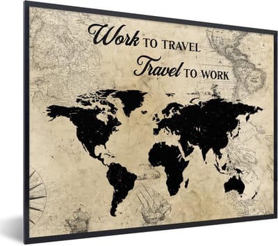 Poster in lijst - Fotolijst 80x60 cm - Posters - Wereldkaart - Retro - Boot - Quote - Posterlijst zwart - Decoratie - Wanddecoratie woonkamer - Muurdecoratie slaapkamer