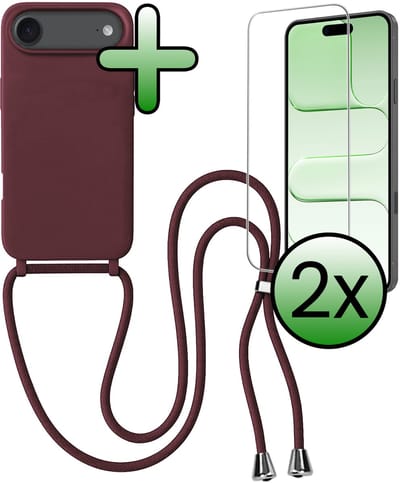 Hoes Geschikt voor iPhone Air Hoesje Met Koord Met 2x Screenprotector - Telefoonhoesje Geschikt voor iPhone Air Backcover Met Afneembaar Koord - Aubergine