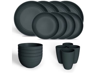 Camping Servies Set4, Borden en Schalen, Plastic Borden, Magnetron Veilig, Vaatwasmachinebestendig, Camping Servies Set voor Keuken, RV (donkergroen)