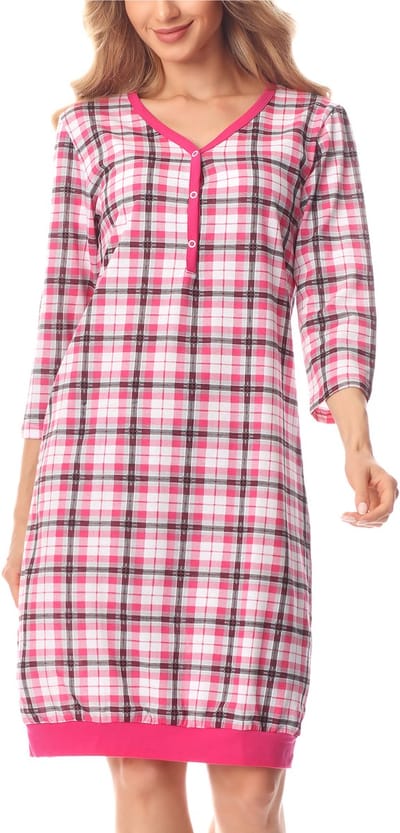 Merry Style Dames Nachtjapon - Kort - Elastisch – Katoen – Roze/geruit – S - MS-MS10-467-ND