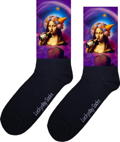 Mona Lisa - Opkikker - Grappige sokken - Valentijns cadeau - Verjaardag cadeau - Sinterklaas cadeau - Leuke sokken - Vrolijke sokken - Luckyday Socks - Kerst Sokken - Vaderdag - Moederdag - Beterschap - Feest - Kunst - Socks Maken je - 37-44