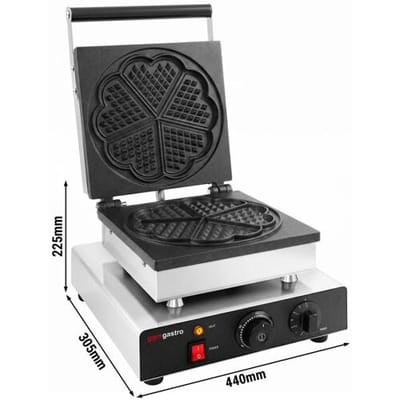 GGM Gastro Waffeleisen - Einzeln - Manuell - 1,75 kW - Form: Herz-Blume - Backplatten teflonbeschichtet