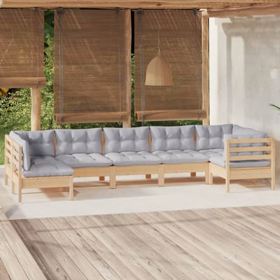 vidaXL - 7-delige - Loungeset - met - grijze - kussens - grenenhout