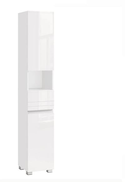 Linkforu – Badkamerkast – Badkamermeubel met Lade - Verstelbare Legplanken – Open Compartiment – MDF – Wit - 30x30x170 cm