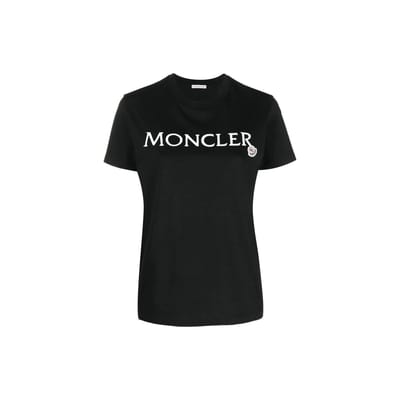 Moncler Logo Geborduurd Ronde Hals Pullover Korte Mouw T-shirt SS23 Dames T-shirt Zwart I10938C00009829HP999 L black