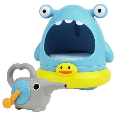 Cartoon haai badbubbel speelgoed voor peuters - Speelgoed in de vorm van een haai - Bellenblazer met water speelaccessoires - Leuk baby badspeelgoed - Blauw