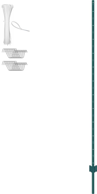 Set van 10 groene T-palen (7 voet) voor stevige buitenomheiningen – Essentia, gemaakt van 2 mm dik Q235 koolstofstaal voor optimale duurzaamheid.