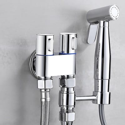 G1/2 Wandgemonteerde Douche Handheld Hand Bidet Kraan Badkraan Handsproeier Douchekop Hoekklep Beugel Dubbele Uitlaat wit