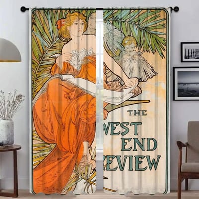 Alphonse Mucha Gordijnen voor Woonkamer Gordijn voor Kamer 2 Paneel Jaloezieën Halloween Decoratie Huis Interieur Gordijnen Scheidingswand W50xH70cmx2pcs-CL