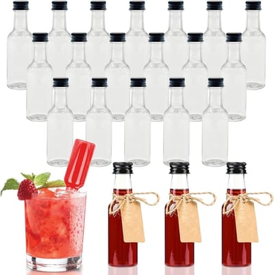 Set van 24 Mini Liqueur Flesjes van 50ml, Herbruikbare Shot Flesjes met 2 Trechters en 24 Hangers voor Bruiloften en Feesten, Perfect voor Drankjes en Decoratie