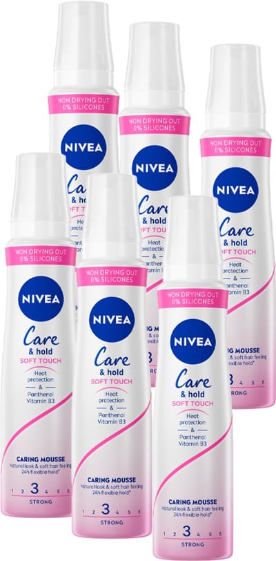 NIVEA Care & Hold Soft Touch Haarmousse - Caring Mousse Volume - Haarstyling - Haarschuim Krullen - 6 x 150ml