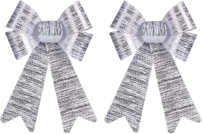 2x stuks kerstboomversieringen ornament strikjes/strikken zilver shine 15 x 25 cm