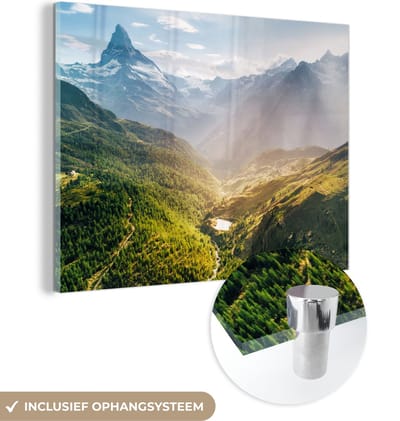 MuchoWow® Glasschilderij 40x30 cm - Schilderij acrylglas - Bergen - Planten - Landschap - Foto op glas - Schilderijen