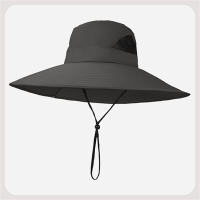 QTTVBTNA -Zonnehoed met brede rand – Zonnehoed – UPF 50+ UV-bescherming – Polyester met zijpanelen van mesh – Ademend en opvouwbaar – Donkergrijs - 1 stuk