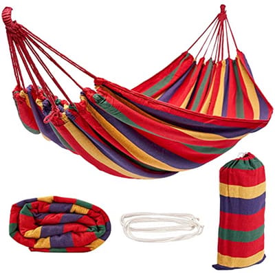 Draagbare Katoenen Hangmat met Opbergtas - 270x150cm (150kg) - Stevig, Sterk en Eenvoudig op te Setten voor Tuin, Strand, Kamperen en Wandelen