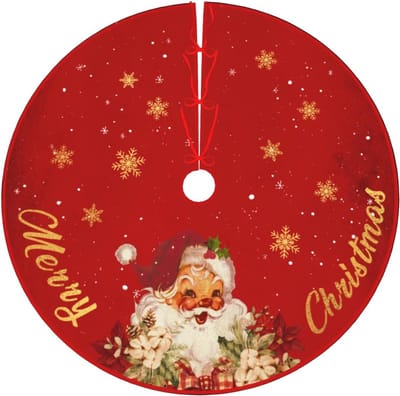 Kerstboomrok Rood en Gouden Kerstversiering - Kerstboomrok Mat met Kerstman Sneeuwvlokpatroon voor Binnen en Buiten Vrolijk Kerstfeest Feestdecoratie 48 Inch