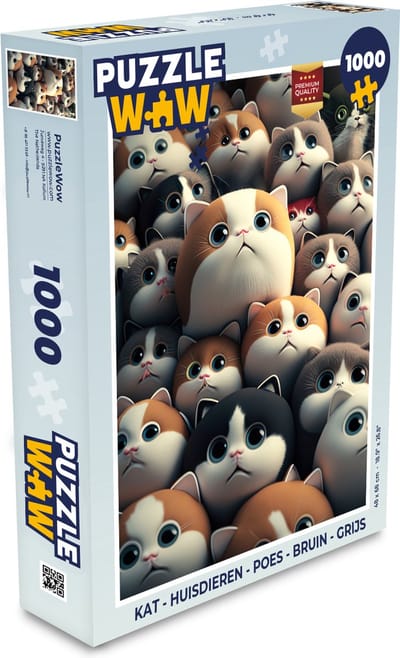 Puzzel Kat - Huisdieren - Poes - Bruin - Grijs - Kinderen - Legpuzzel - Puzzel 1000 stukjes volwassenen