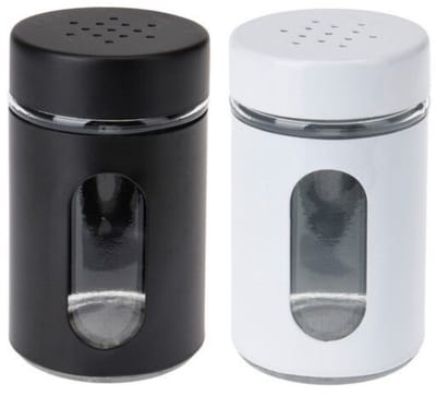 Excellent Houseware Peper- en Zoutstrooier set - glas - zwart en wit - 94 ml