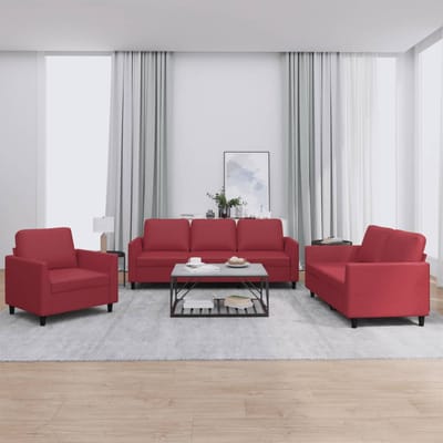 vidaXL - 3-delige - Loungeset - met - kussens - kunstleer - wijnrood