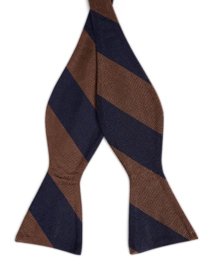 Bruin & Marineblauw Gestreepte Zijden Zelfbinder Vlinderdas