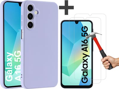 Hoesje geschikt voor Samsung Galaxy A16 (5G/4G) hoesje zacht siliconen met 2 Stuks gehard glas Screenprotectors- Arara backcover - Lila