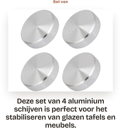 Dailygoods - Set van 4 Aluminium Tafeladapter Schijven voor Glazen Meubels