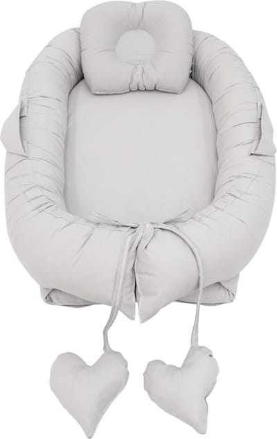 Mordesign - Babynestje - Grijs - Inclusief Steunkussen - 100% Katoen Babynest - Wasbaar op 30°C