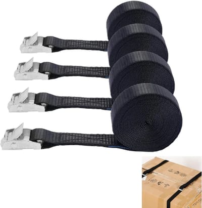 Set van 4 - Spanbanden met gesp - Spanbanden voor logistiek en transport-Spanbanden voor bagage - Bagagebanden - Zwart - 2,5 cm * 2 m - Verstelbaar - Geschikt voor kajaks, vracht, bagage, motoren, vrachtwagens, autodakdragers en stand-up surfplanken
