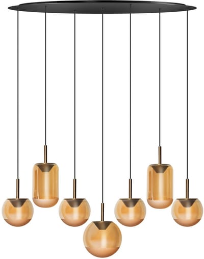 ETH Yvonne hanglamp 7 Lichts dimbaar 48w 120x40 Zwart 7x Amber glas