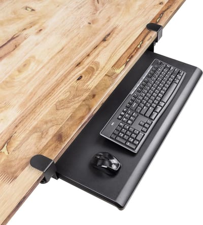 EHO Klem-on toetsenbordlade voor onder bureau, underdesk extender, tafelbevestiging, toetsenbordlade, verstelbare toetsenbordlade - groot formaat, 69,5 x 31,1 cm voor thuis en op kantoor