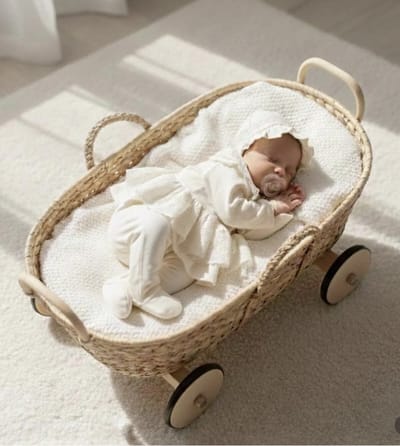 Dutchdreumes newborn kraamcadeau luxe babyset Little Mademoiselle beige maat 50/56 7 delige set met deken 100% katoen