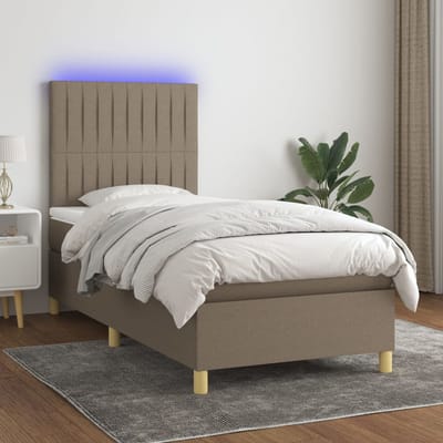 vidaXL - Boxspring - met - matras - en - LED - stof - taupe - 80x200 - cm