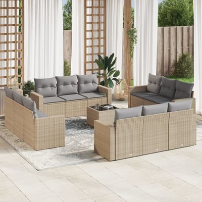 vidaXL - 13-delige - Loungeset - met - kussens - poly - rattan - beige