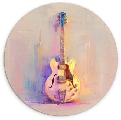 WallCircle® Wandcirkel 120x120 cm - Muurcirkel Gitaar - Pastel - Schilderachtig - Muurdecoratie woonkamer - Wanddecoratie slaapkamer - Kamer decoratie accessoires - Ronde schilderijen XXL