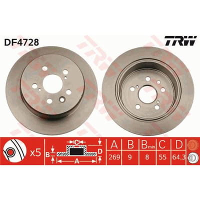 Remschijf TRW DF4728 achter, volledig, 1 Stuk