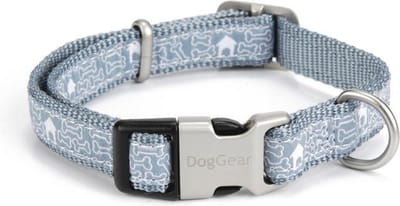 Nylon halsband Bones. Blauw, verstelbaar.