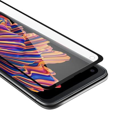 Cadorabo Screenprotector geschikt voor Samsung Galaxy XCover PRO Volledig scherm pantserfolie Beschermfolie in TRANSPARANT met ZWART - Gehard (Tempered) display beschermglas in 9H hardheid met 3D Touch