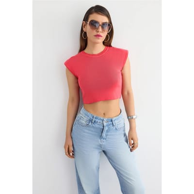 Geribbelde Mouwloze Korte Top