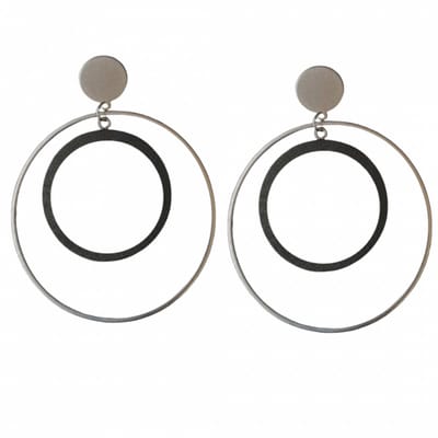 Clip oorbellen- zwart- hout- zilverkleur- metaal- geen gaatje- Charme Bijoux