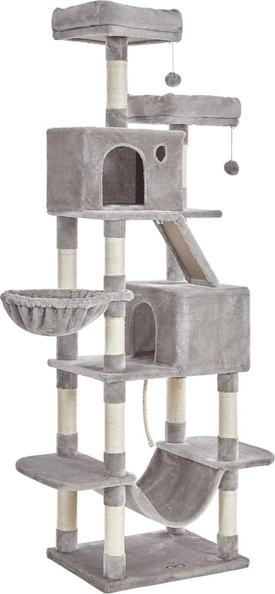 Krabpaal - Krabpaal voor katten - kattenmand - Kattenhuis - Kattenmeubel - 60 x 50 x 206 cm - Lichtgrijs