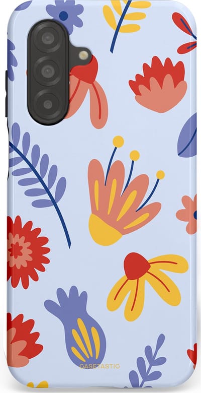 Casetastic hoesje geschikt voor Samsung Galaxy A26 - Dubbellaagse bescherming - Bloemenwind - Fashion Case - Lichtblauw Terracotta Geel
